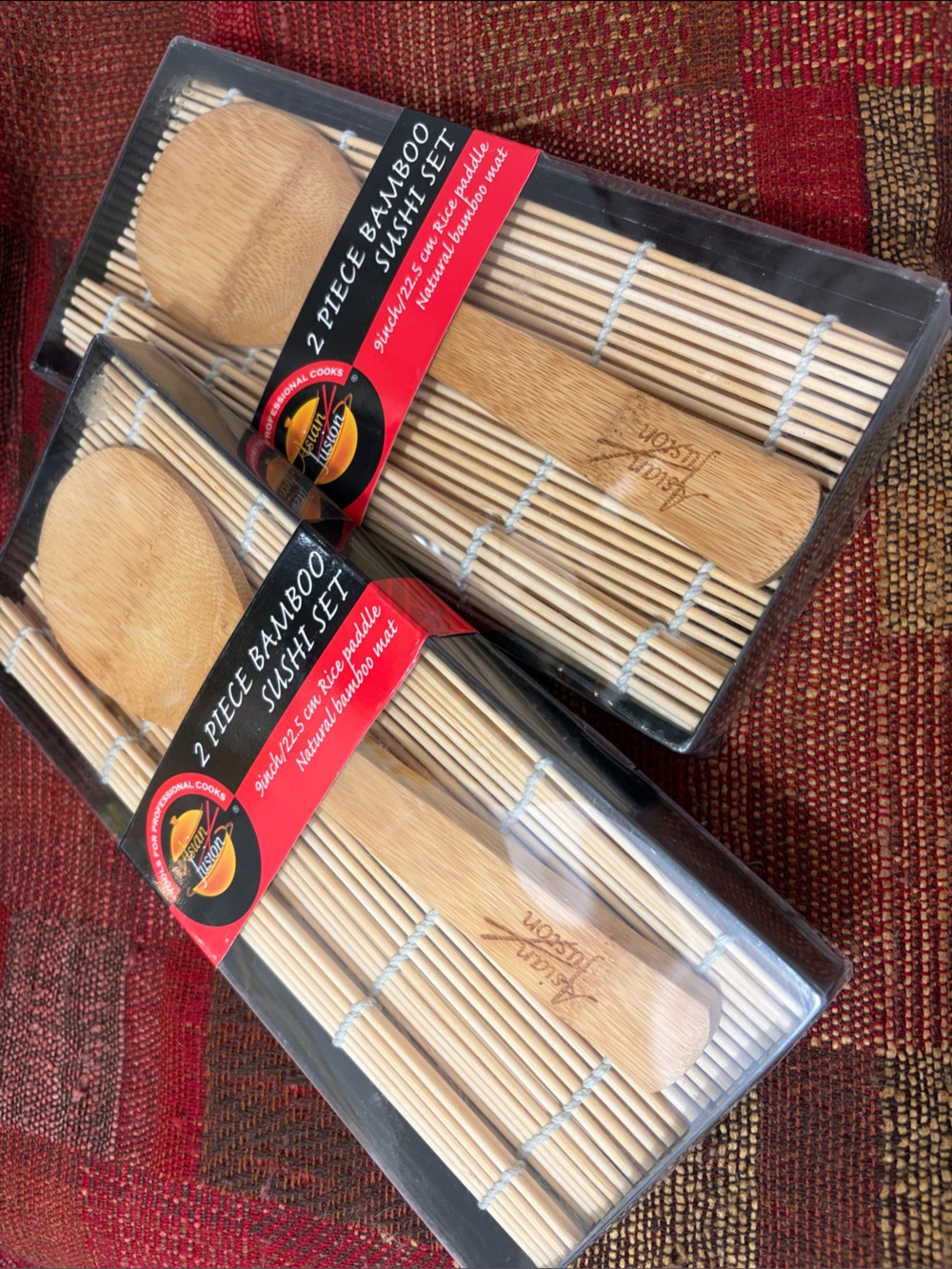 Asian Fusion 2-Piece Bamboo Sushi Set with Rice Paddle & Mat - Natural Wood